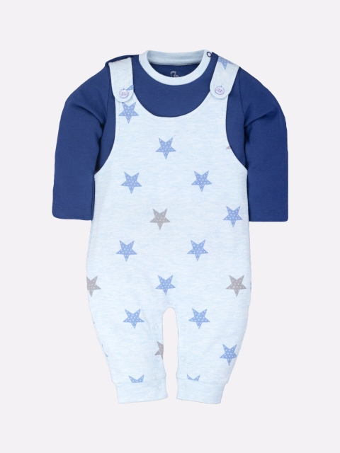 

BABY GO Boys Blue Printed Pure Cotton Dungaree With T-Shirt