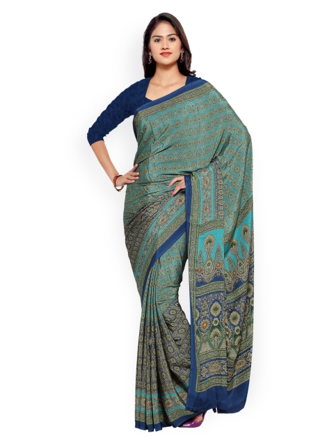 

Ligalz Turquoise Blue Printed Poly Crepe Saree