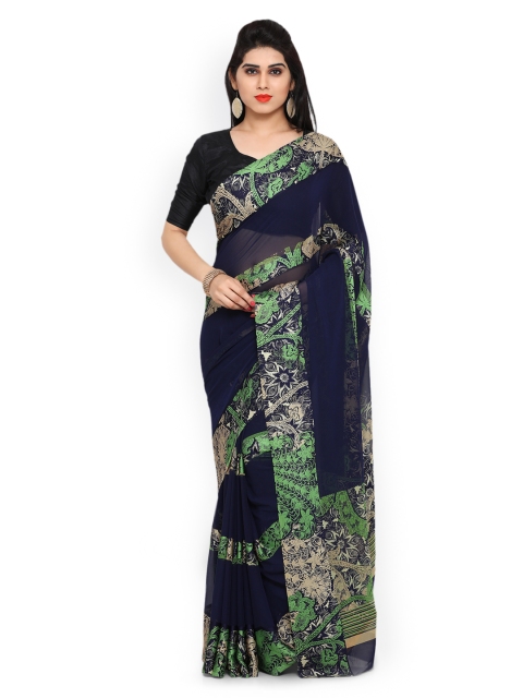 

Ligalz Blue Printed Poly Georgette Saree