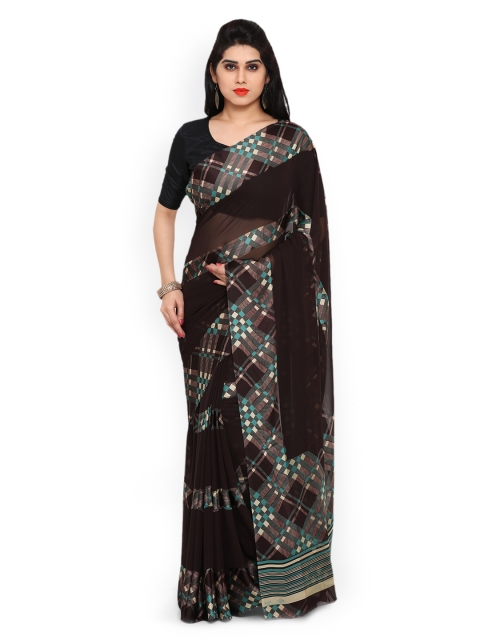 

Ligalz Brown Printed Poly Georgette Saree