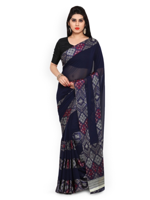 

Ligalz Blue Printed Poly Georgette Saree