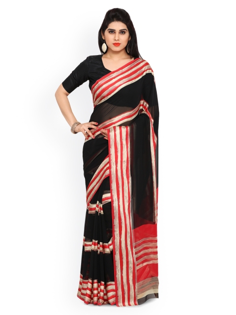 

Ligalz Black Striped Poly Georgette Saree