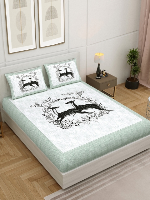 

Salona Bichona Grey & Off White Cotton 144 TC King Bedsheet with 2 Pillow Covers