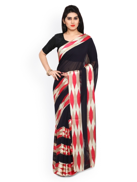 

Ligalz Black Striped Poly Georgette Saree