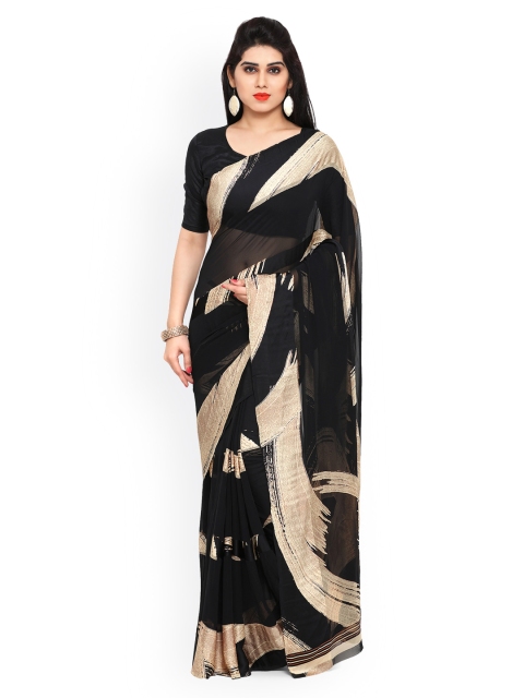 

Ligalz Black & Red Poly Georgette Printed Saree
