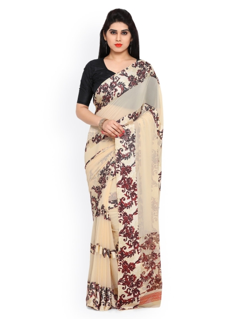 

Ligalz Beige Printed Poly Georgette Saree