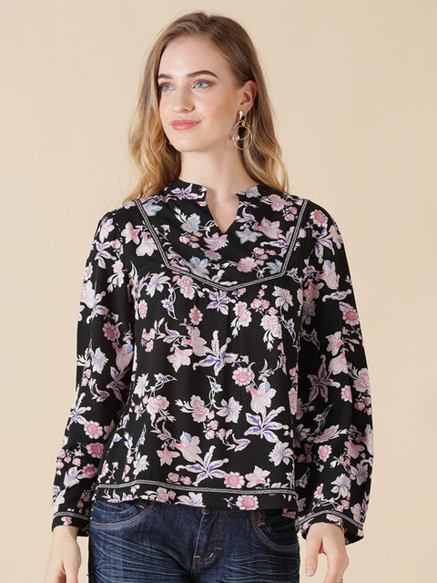 

Gipsy Black Floral Printed Top