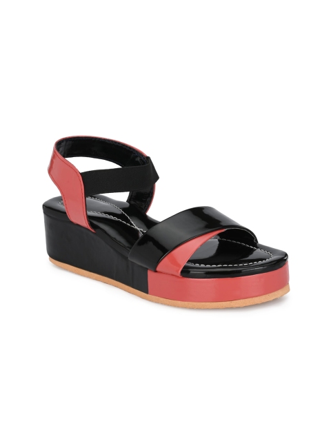 

Trendigo Black & Pink Colourblocked Flatform Sandals