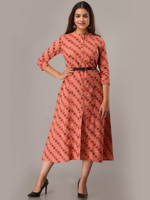 

FABRIC FITOOR Women Pink Ethnic Motifs Printed Thread Work Anarkali Kurta