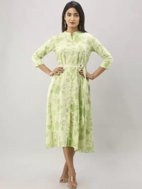 

FABRIC FITOOR Women Green Flared Sleeves Thread Work Anarkali Kurta