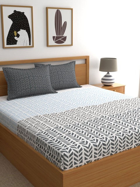

Home Ecstasy Grey & White 140 TC King Bedsheet with 2 Pillow Covers