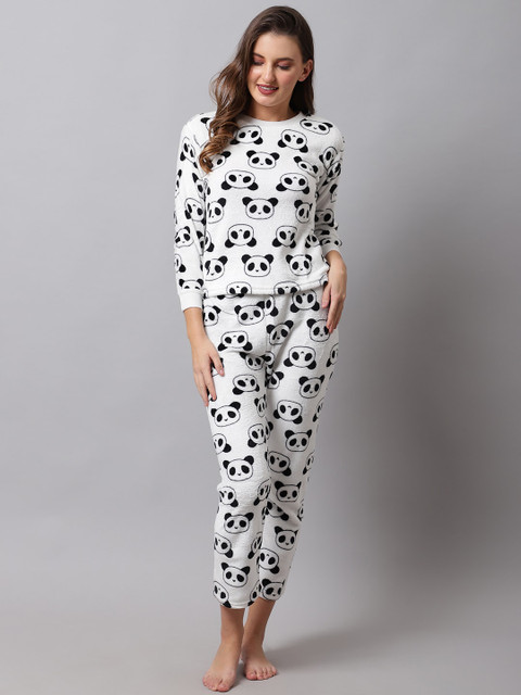 

TAG 7 Women White & Black Printed Night suit