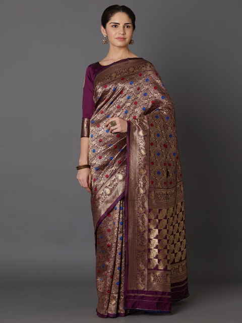 

Mitera Purple & Blue Woven Design Zari Silk Blend Saree