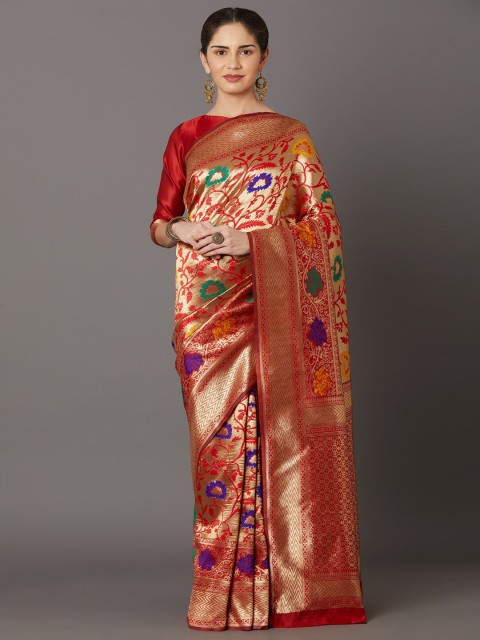 

Mitera Red & Green Woven Design Zari Art Silk Kanjeevaram Saree