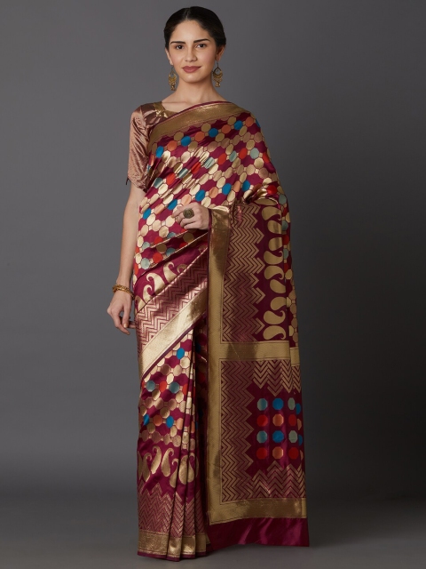 

Mitera Maroon & Blue Woven Design Zari Art Silk Kanjeevaram Saree