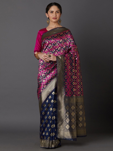 

Mitera Pink & Gold-Toned Ethnic Motifs Zari Art Silk Kanjeevaram Saree
