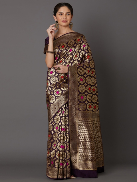 

Mitera Purple & Gold-Toned Woven Design Zari Art Silk Kanjeevaram Saree