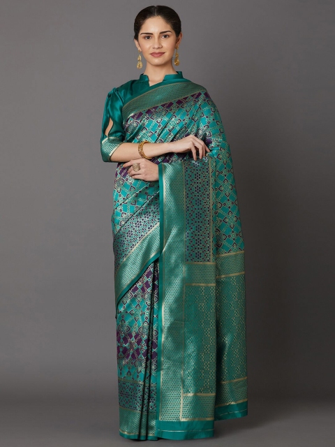 

Mitera Teal & Gold-Toned Zari Silk Blend Sambalpuri Saree