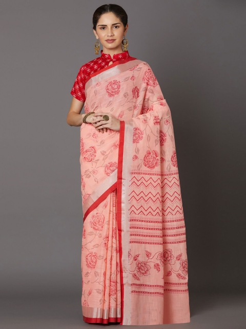

Mitera Pink Floral Zari Art Silk Kanjeevaram Saree