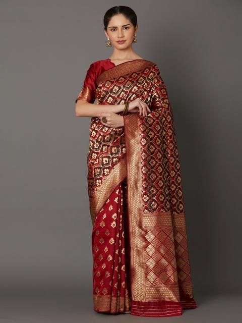 

Mitera Red & Black Woven Design Zari Silk Blend Banarasi Saree
