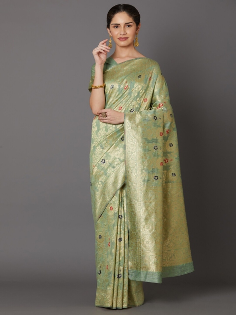 

Mitera Olive Green & Gold-Toned Woven Design Zari Silk Blend Sambalpuri Saree