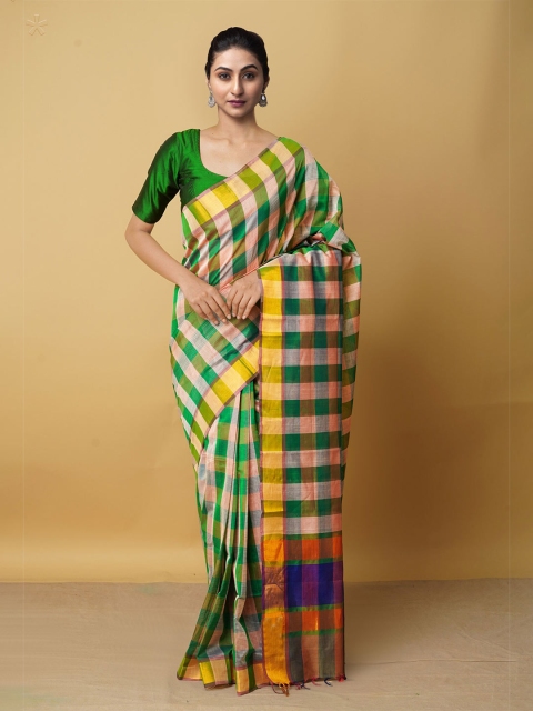 

Unnati Silks Multicolor Zari Silk Cotton Mangalagiri Saree, Multi
