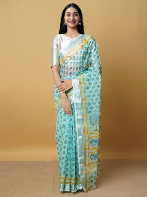 

Unnati Silks Blue & Yellow Ethnic Motifs Zari Pure Cotton Kota Saree