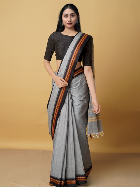 

Unnati Silks Grey & Red Woven Design Zari Pure Cotton Kanjeevaram Saree