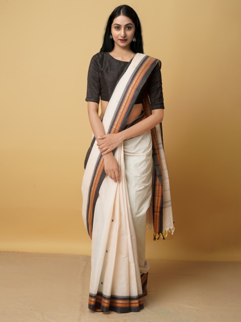 

Unnati Silks Cream-Coloured & Gold-Toned Woven Design Zari Pure Cotton Kanjeevaram Saree