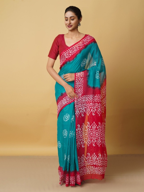 

Unnati Silks Blue & Magenta Batik Pure Cotton Kota Saree