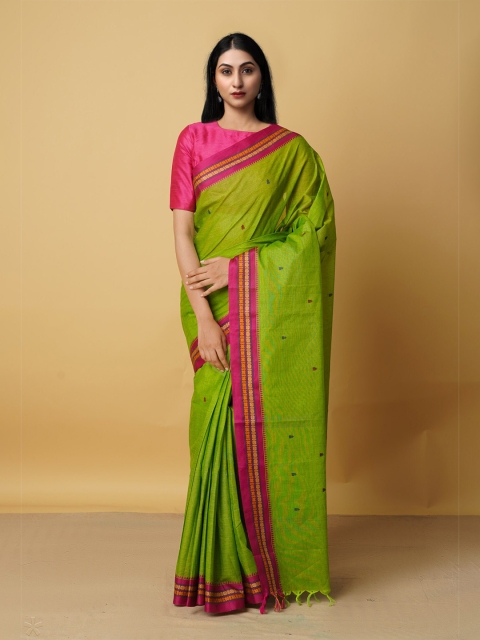 

Unnati Silks Green & Pink Woven Design Pure Cotton Kanjeevaram Saree