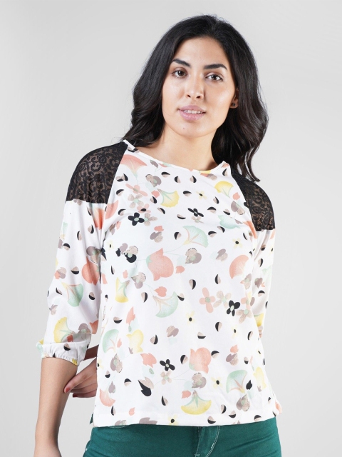 

Gaurgeous Women White & Black Print Poly Crepe Top