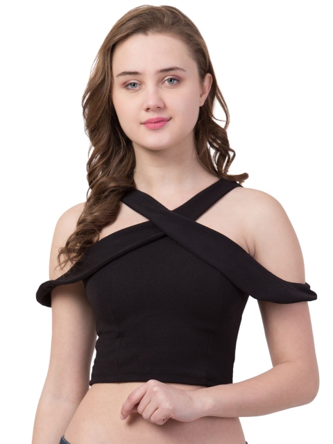 

Gaurgeous Women Black Solid Crepe Fitted Crop Top