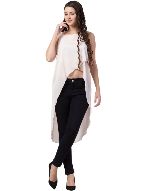 

Gaurgeous White Georgette High-Low Crop Top