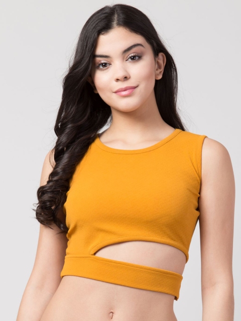 

Gaurgeous Yellow Crepe Crop Top