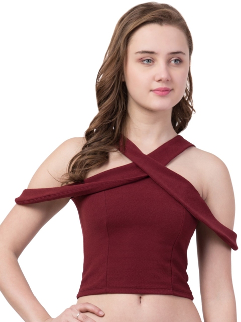 

Gaurgeous Maroon Crepe Crop Top