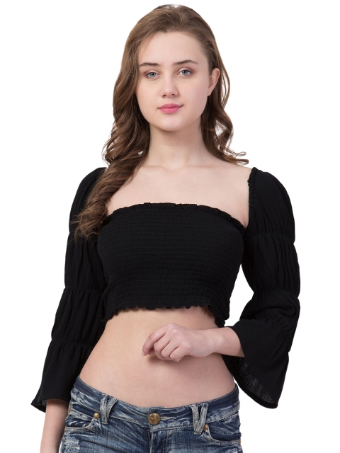 

Gaurgeous Black Sweetheart Neck Crepe Bardot Crop Top