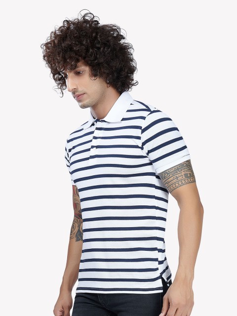 

VASTRADO Men White Striped Polo Collar T-shirt