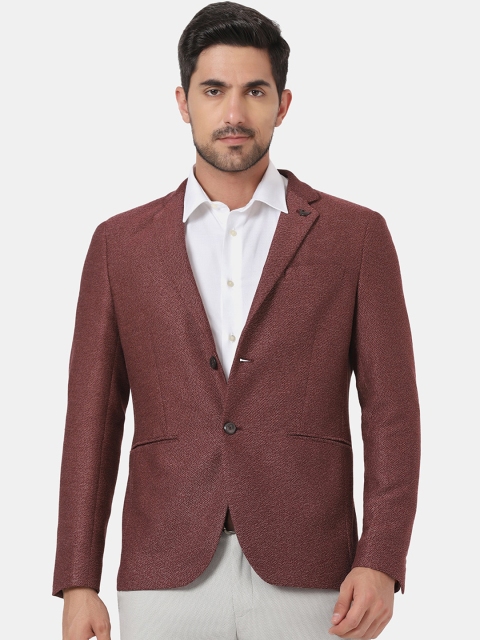 

Blackberrys Men Maroon Self-Design Single-Breasted Slim-Fit Formal Blazers