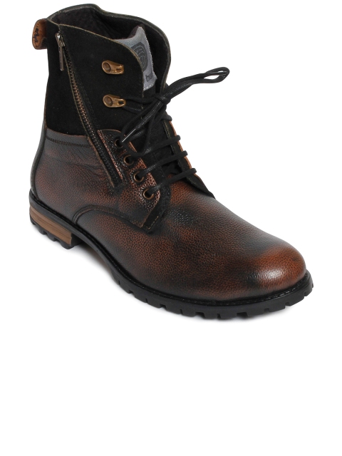 

bacca bucci Men Brown Solid Leather High-Top Flat Boots