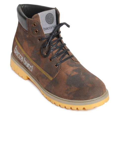 

bacca bucci Men Brown Solid Leather High-Top Flat Boots