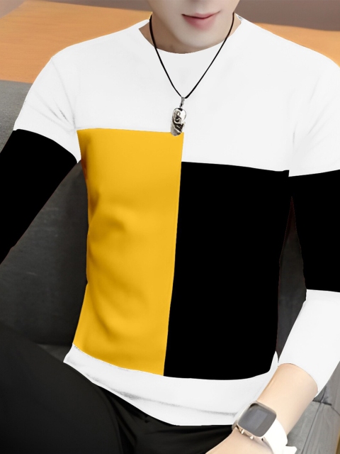 

GESPO Men White & Black Colourblocked T-shirt