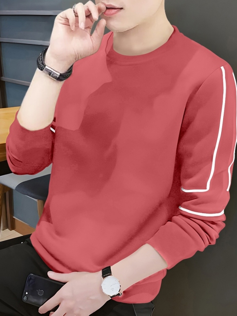 

GESPO Men Peach-Coloured & White Solid Cotton T-shirt