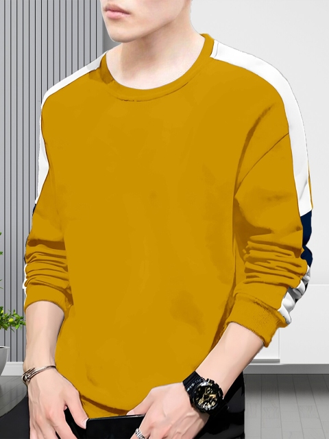 

GESPO Men Mustard Yellow & White Colourblocked T-shirt with Mask
