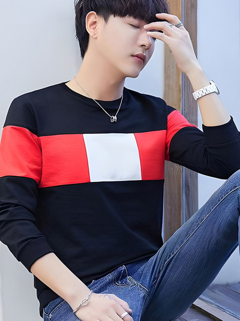 

GESPO Men Blue & Red Colourblocked Henley Neck T-shirt