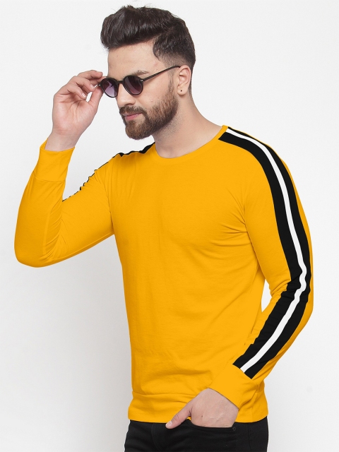 

GESPO Men Mustard Yellow & Black Cotton T-shirt