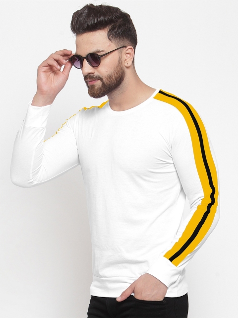 

GESPO Men White & Yellow Cotton T-shirt