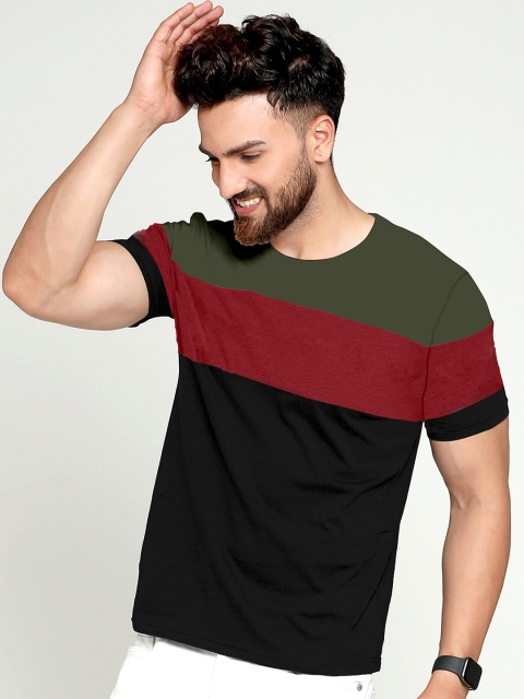

GESPO Men Black & Olive Green Colourblocked Cotton T-shirt