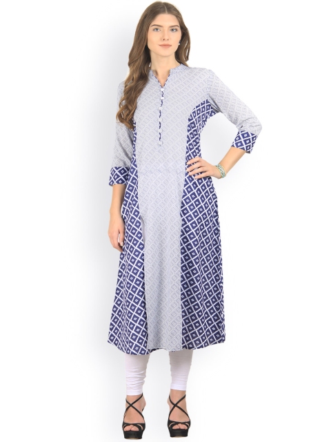 

La Firangi Women Blue & Grey Printed Straight Kurta