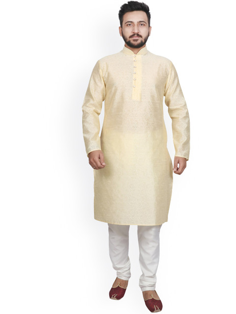

SG LEMAN Men Beige Raw Silk Kurta with Pyjamas